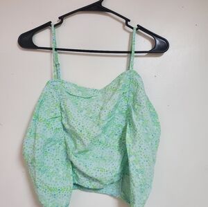 NWT BP. Ruched Crop Camisole In Blue G Minikimono Floral size Medium